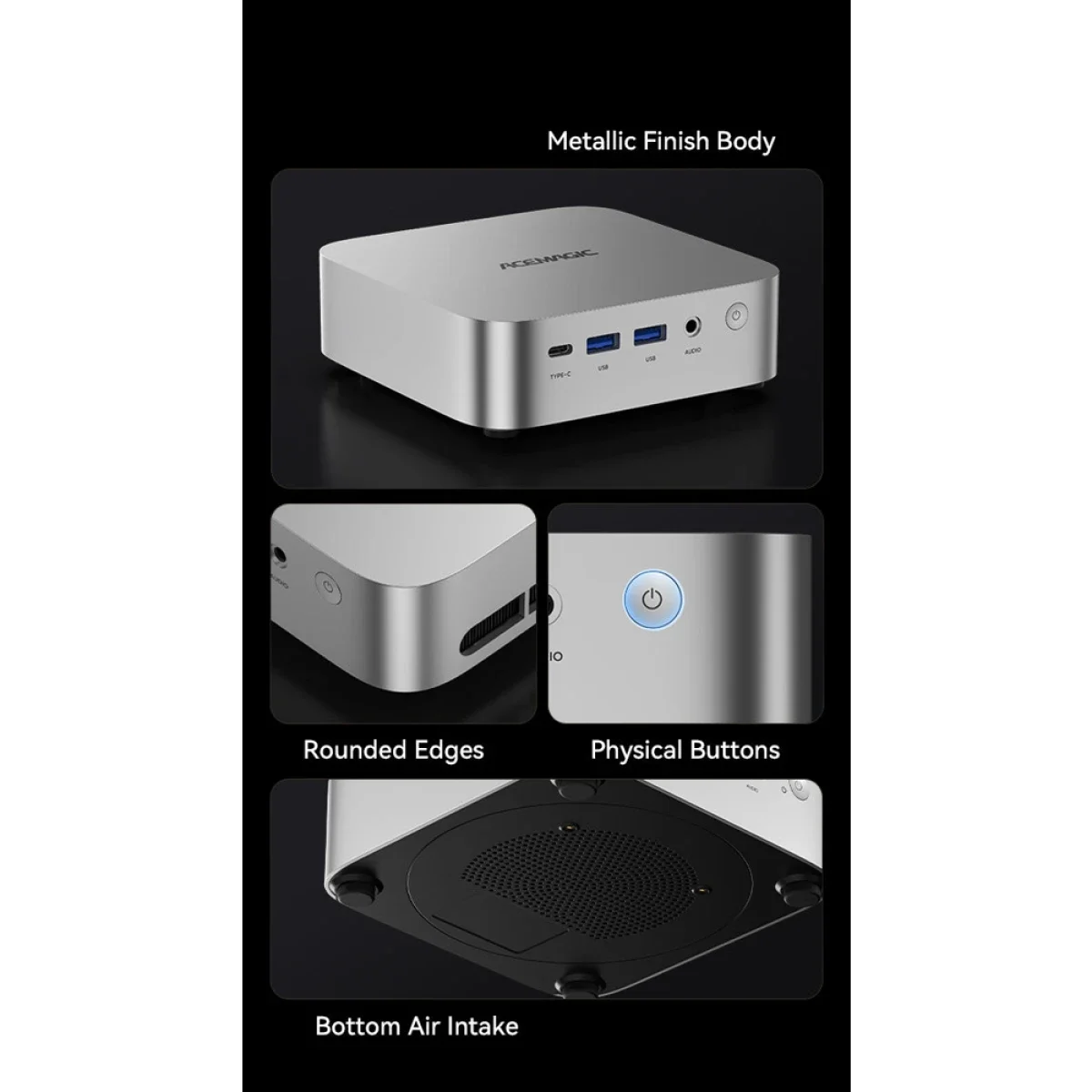 ACEMAGIC A3A Mini PC Barebone Intel Core i7-13700H Silver - Thumbnail 3