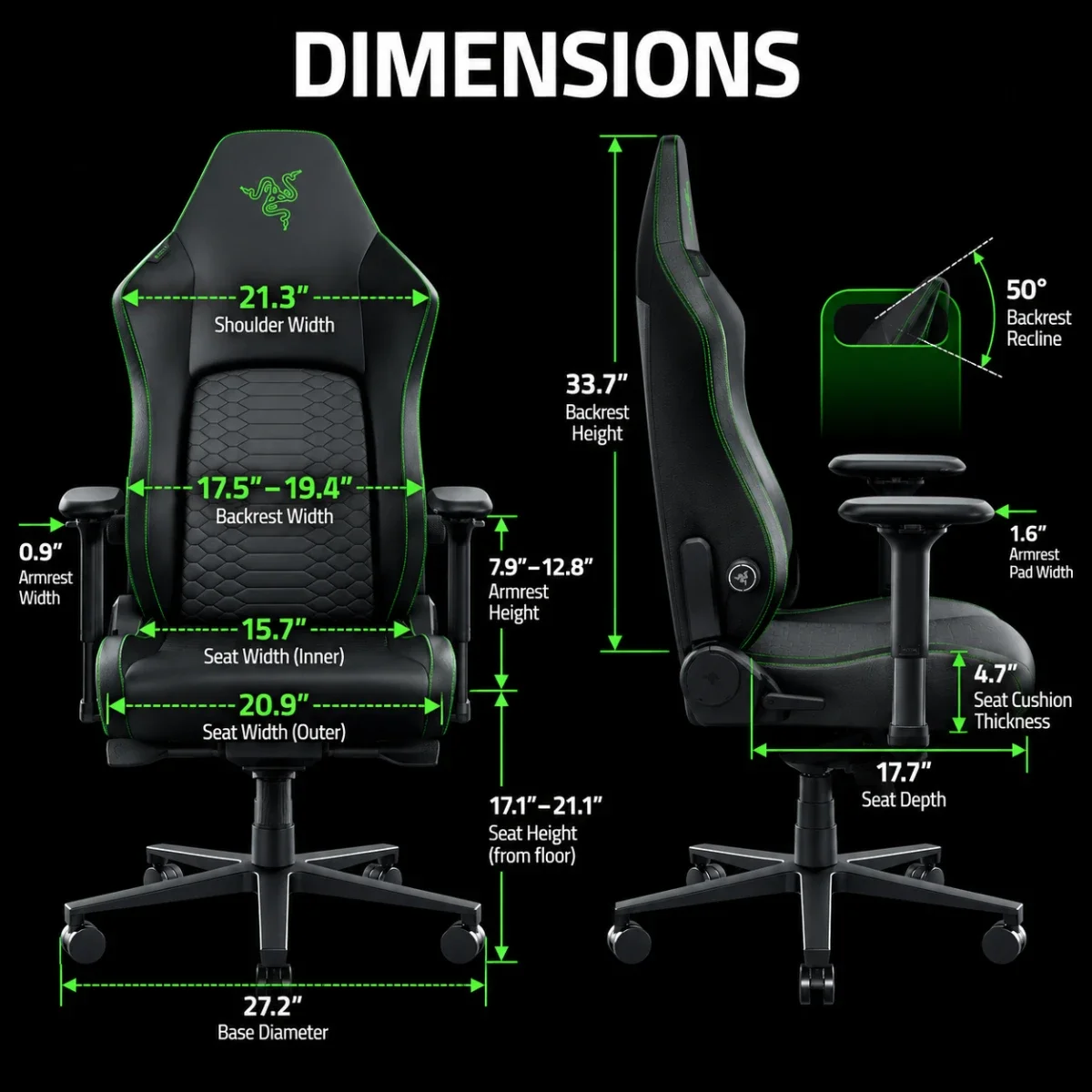 كرسي ألعاب Razer Iskur V2 NewGen (2025) بدعم HyperFlex وجلد EPU الجيل الثاني مع CoolTouch وفوم معالج على البارد ومساند 4D قابلة للتعديل، أسود - Image 7