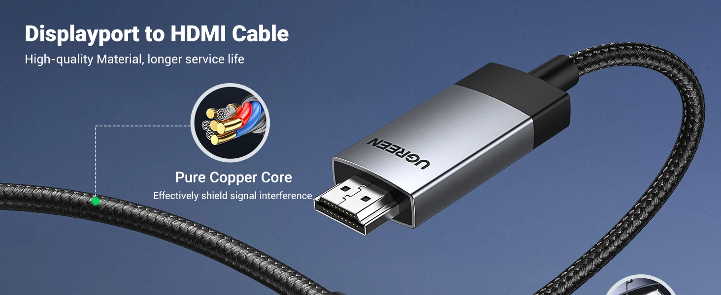Ugreen Active DisplayPort 1.2 to HDMI 2.0 Cable, 4K 60Hz HDR, 6.6ft - Thumbnail 7