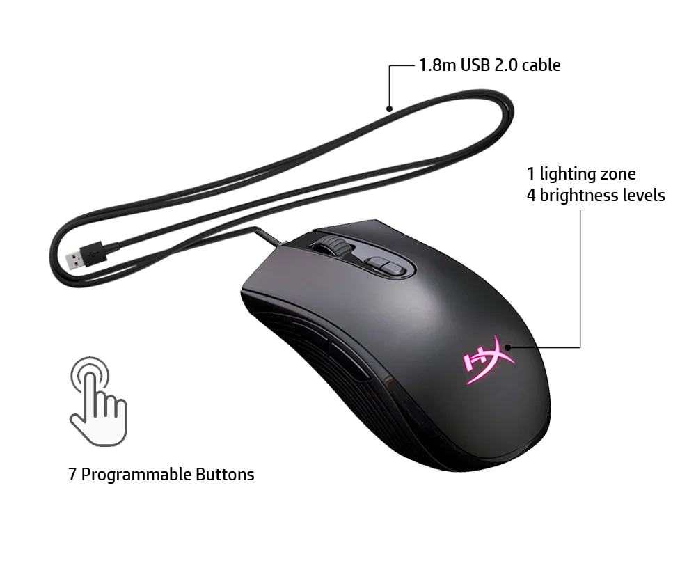 ماوس ألعاب HyperX Pulsefire Core RGB بمستشعر Pixart 3327 ودقة 6200 DPI و7 أزرار قابلة للبرمجة - أسود - Thumbnail 4