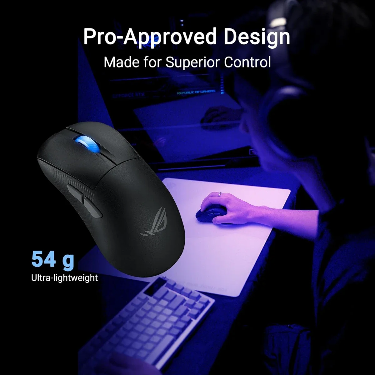 ماوس ألعاب لاسلكي Asus ROG Keris II Ace فائق الخفة 54 جم، 42000 DPI، أسود - Thumbnail 3