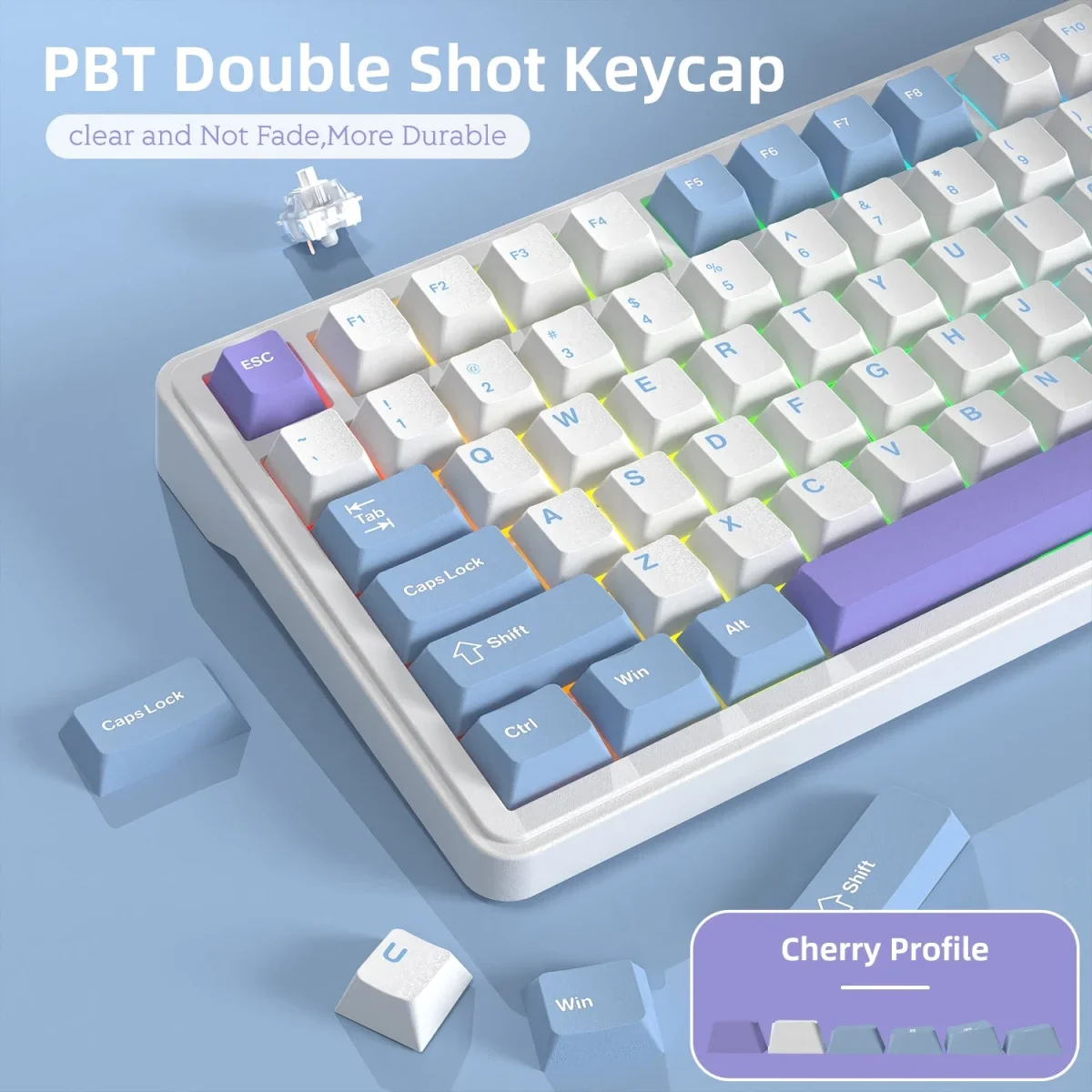 كيبورد ميكانيكي ATTACK SHARK X85 بنسبة 75% ثلاثي الاتصال أبيض وبنفسجي مع سويتش White Jade - Image 9