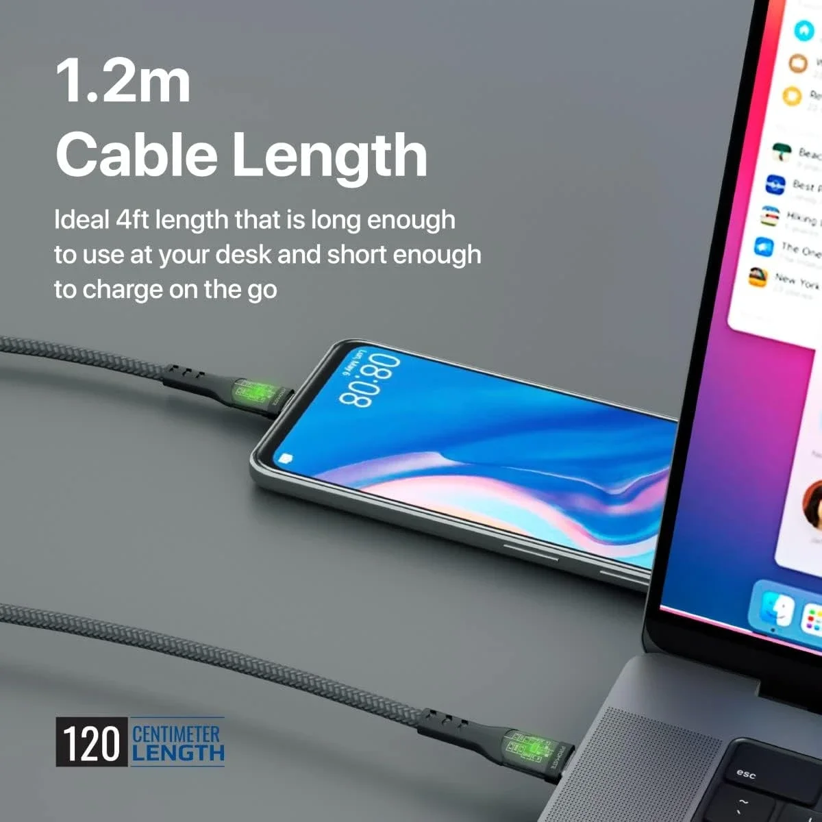 Promate TransLine-CC USB-C to USB-C Cable 60W PD 120cm Nylon Braided - Image 4