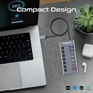موزع منافذ USB-C متعدد 7 في 1 Promate GegaHub-10G بسرعة نقل 10Gbps و20W PD - Thumbnail 7
