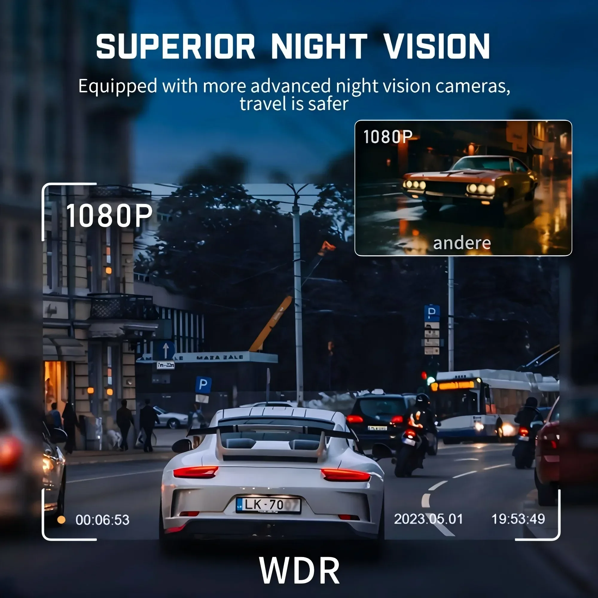 داش كام GMAIPOP للسيارة 4 قنوات WiFi بدقة FHD 1080P مع رؤية ليلية وتسجيل متكرر وطقم توصيل كهربائي - Image 7