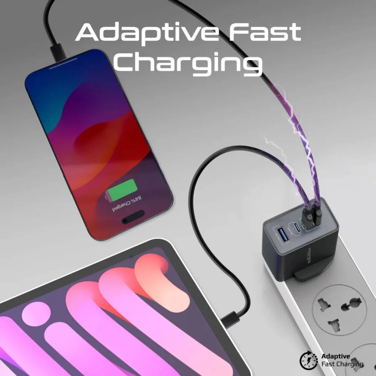 Promate GaNPort4-67PD 67W GaNFast Multi-Port PD Wall Charger, Black - Thumbnail 2