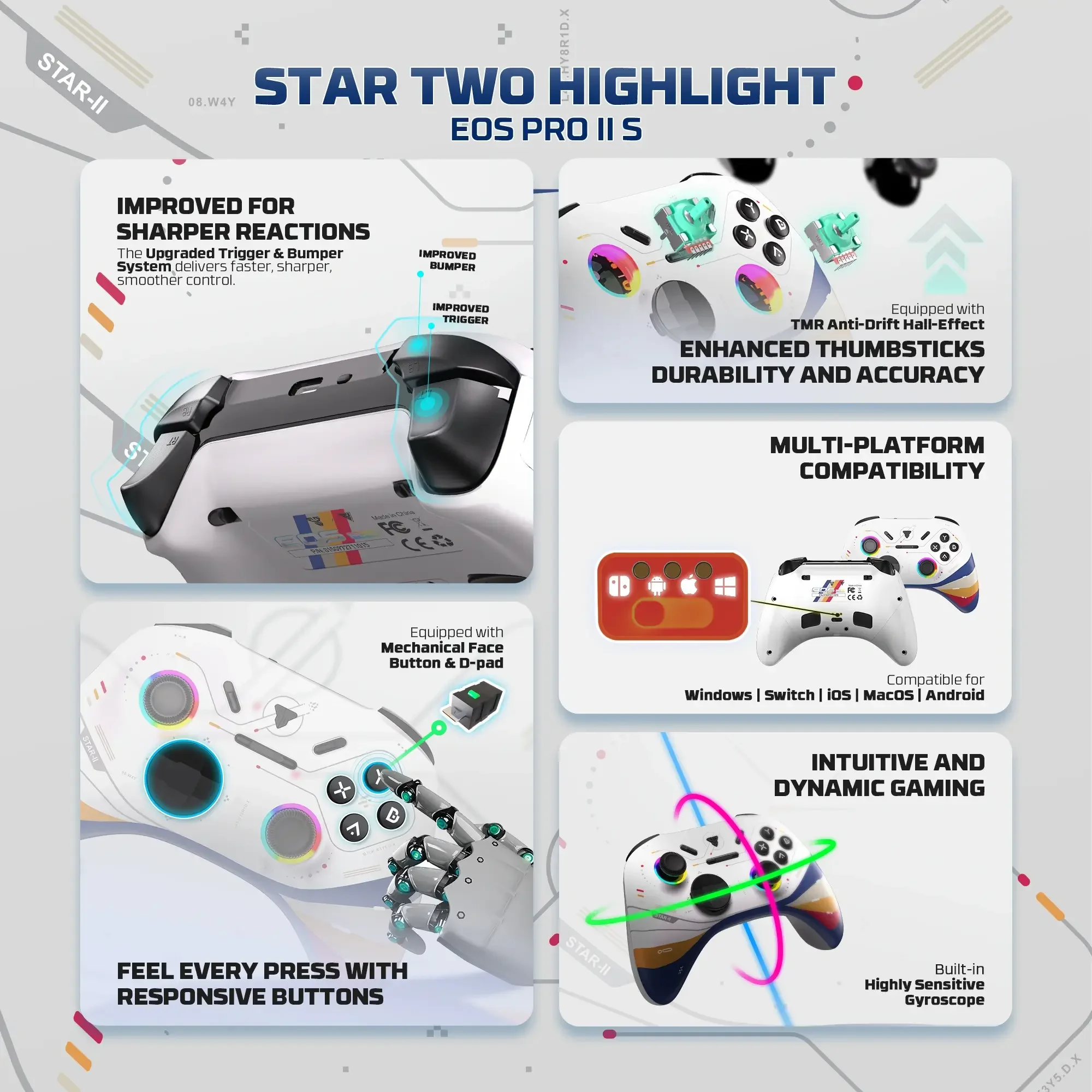 يد تحكم ألعاب Fantech EOS PRO II S WGP15V2S لاسلكية Star Two White - Thumbnail 6