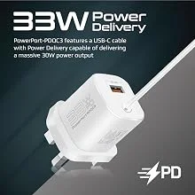 شاحن حائط Promate PowerPort-PDQC3 USB-C بقدرة 33 واط مع QC 3.0 بقدرة 22.5 واط وكابل 1.5 متر - أبيض - Thumbnail 8
