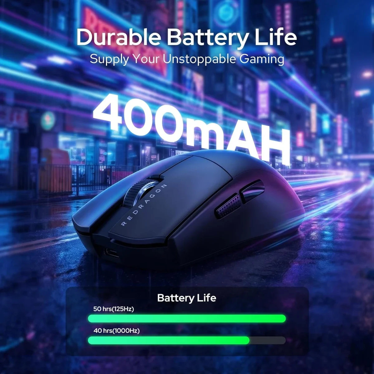 ماوس ألعاب Redragon K1NG M999 لاسلكي فائق الخفة ثلاثي الاتصال مع قاعدة شحن RGB، أسود، 45000 DPI - Thumbnail 4