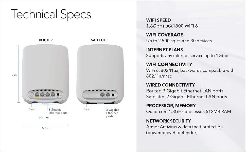 NETGEAR Orbi RBK352 AX1800 Wi-Fi 6 Dual-Band Mesh System 2-Pack - Thumbnail 8