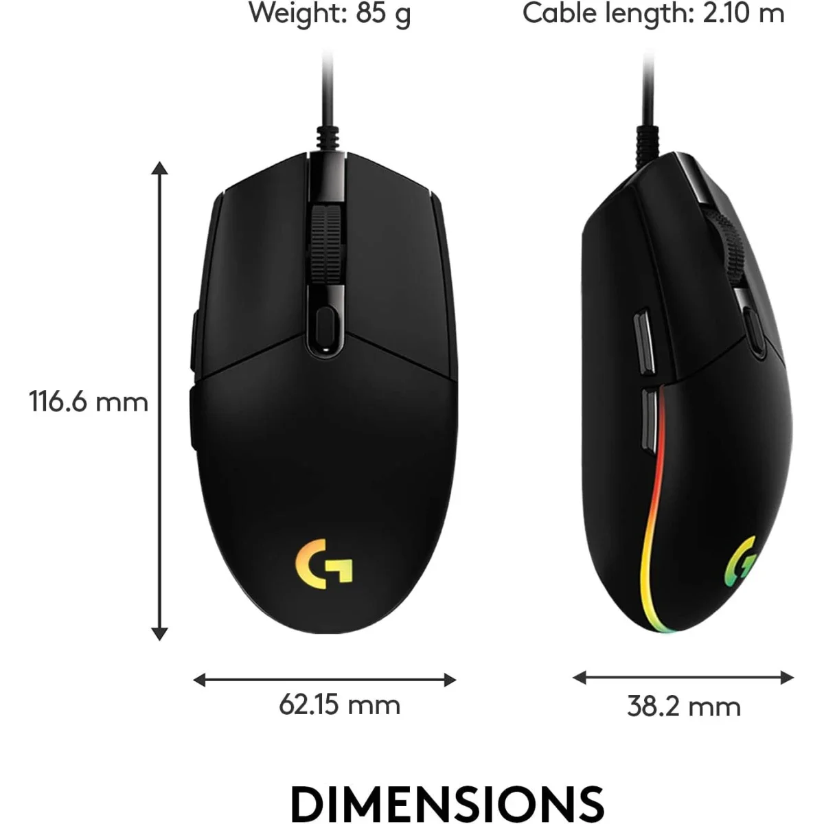 ماوس ألعاب Logitech G203 سلكي بدقة 8,000 DPI وإضاءة LIGHTSYNC RGB، أسود - Thumbnail 9