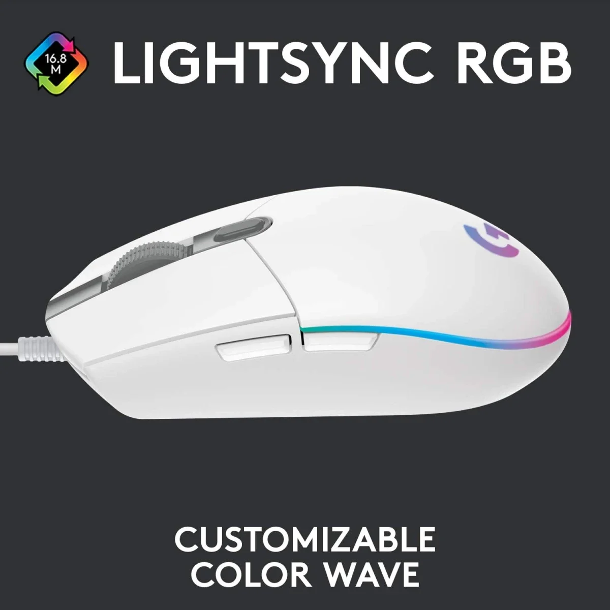 ماوس ألعاب Logitech G203 سلكي بدقة 8,000 DPI وإضاءة LIGHTSYNC RGB، أبيض - Image 5