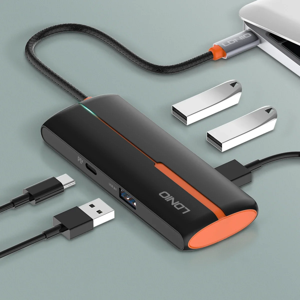 موزع USB-C 5 في 1 LDNIO DS-25U مع شحن 100W PD لأجهزة MacBook - أسود - Image 2