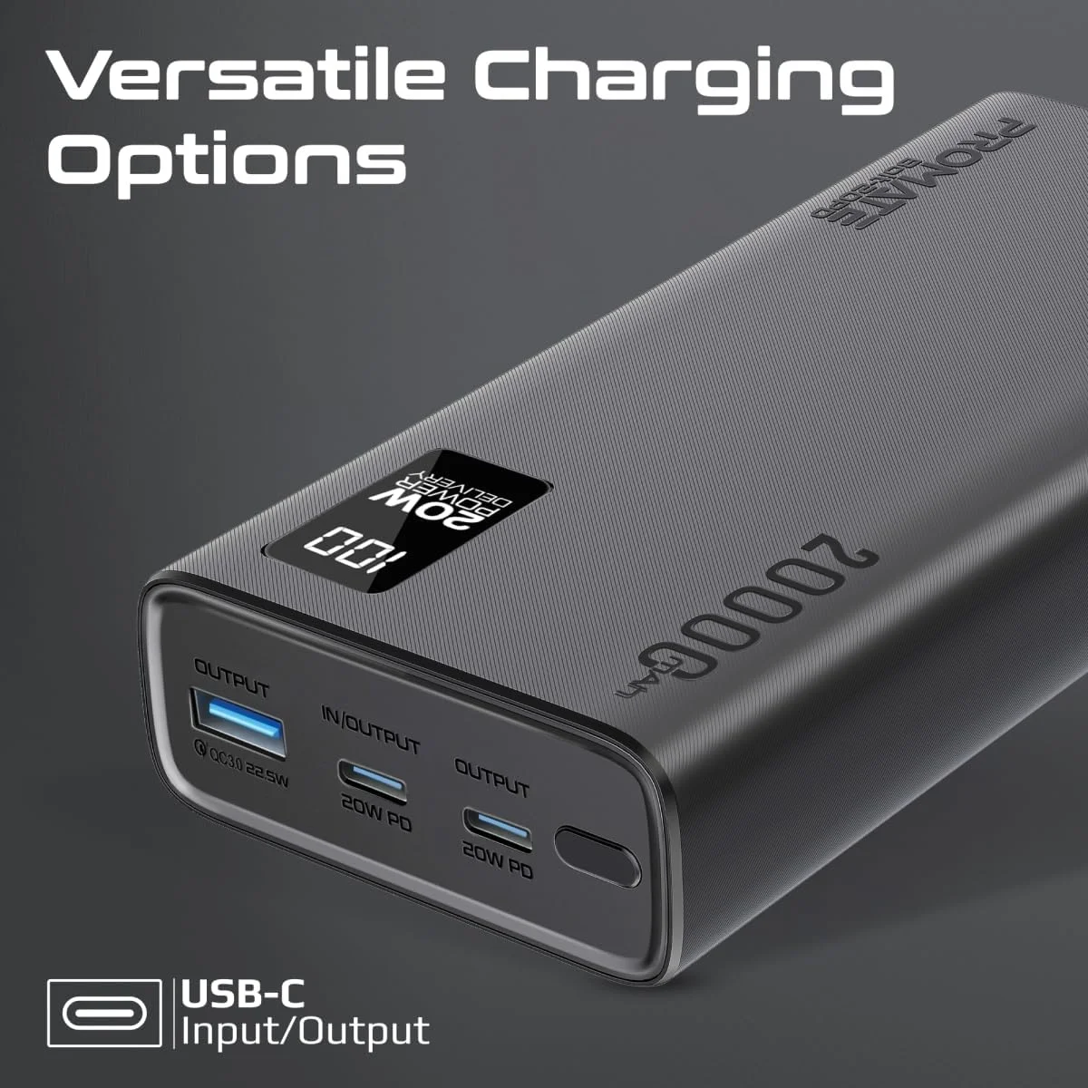 باور بانك Promate Bolt-20PD بسعة 20000mAh نحيف جداً مع USB-C PD 20W وQC 3.0 وشاشة LCD - أبيض - Image 5