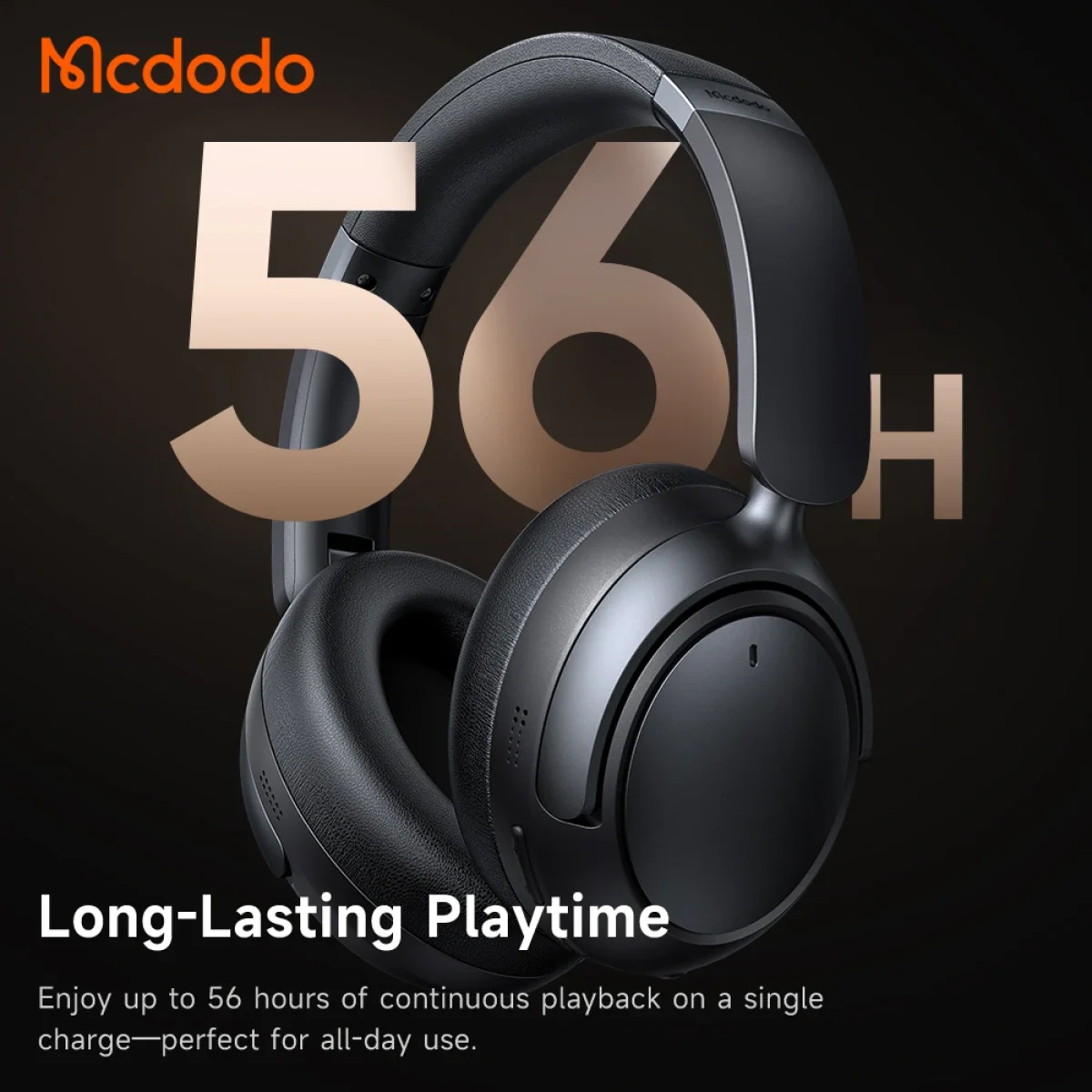 Mcdodo HP-1420 Active Noise Cancelling Wireless Headphones, 56H Playtime, Black - Thumbnail 2