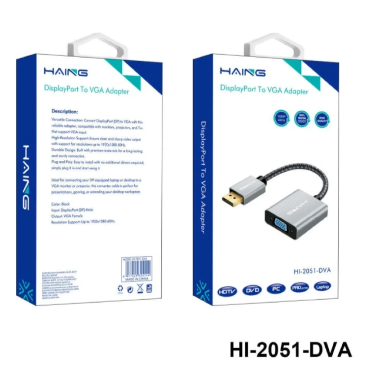 HAING HI-2051-DVA DisplayPort to VGA Adapter 1920-60Hz