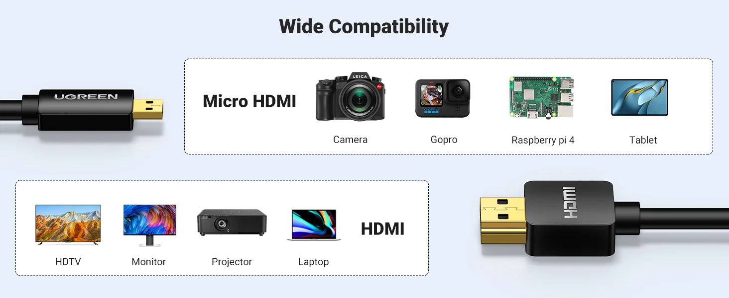 Ugreen Micro HDMI to HDMI Cable Adapter 4K 60Hz 3FT - Thumbnail 19