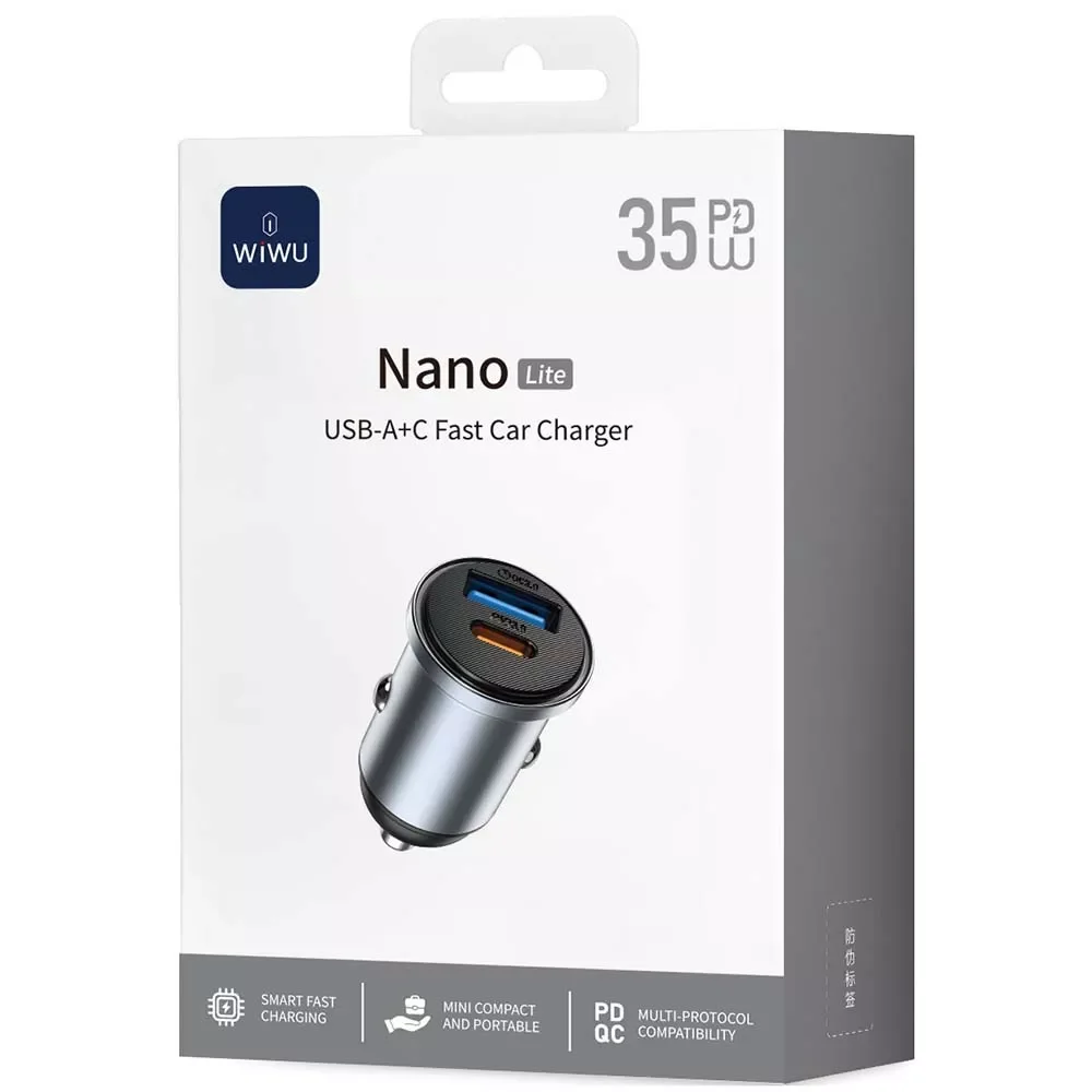 WIWU Nano Lite 35W USB-A + USB-C Fast Car Charger WI-CC030 - Thumbnail 2