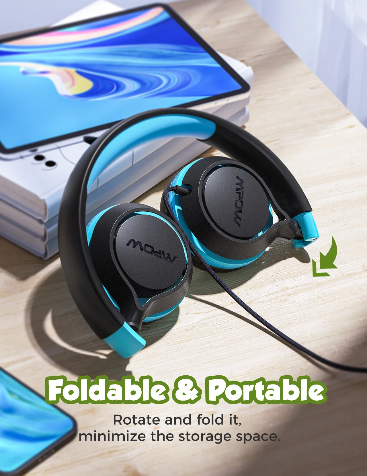 Mpow CHE1 Kids Wired Headphones with 94dB Volume Limit, Blue - Thumbnail 16