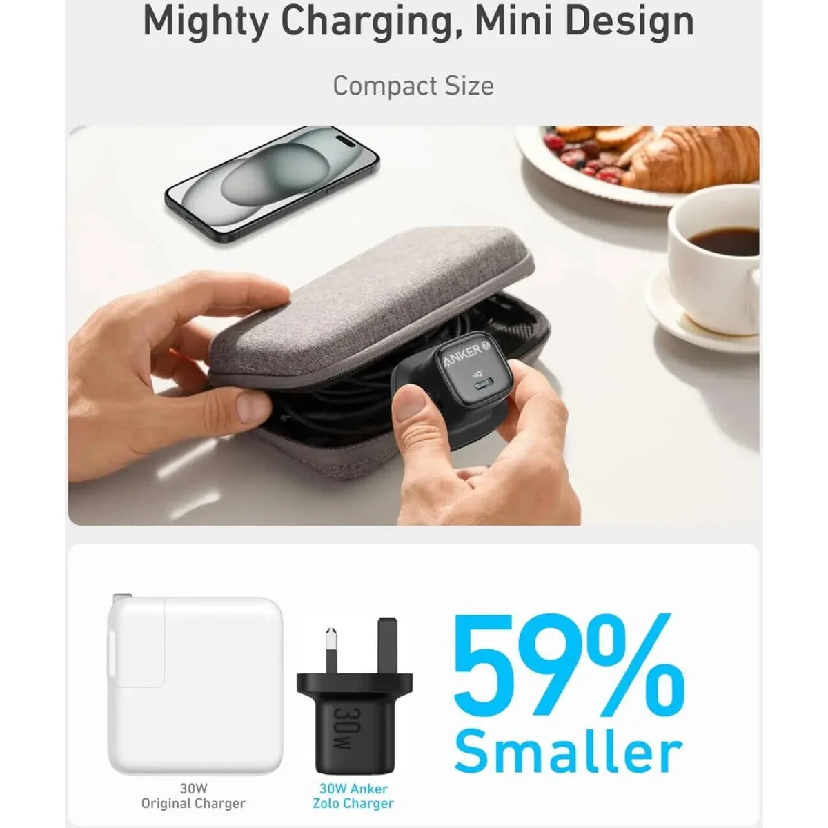 شاحن Anker A2698 Zolo USB-C GaN مدمج بقدرة 30 واط - أسود - Thumbnail 7