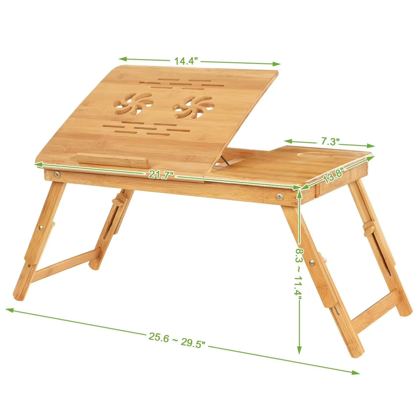 Bamboo Wooden Laptop Table with Drawer and Two Cooling Fans - Image 7