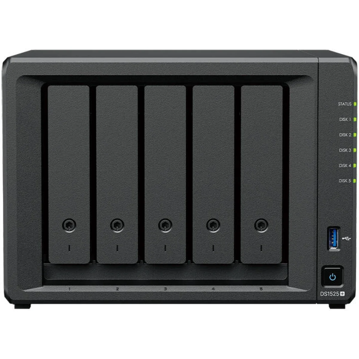 خادم NAS بدون أقراص Synology DiskStation DS1525neo+ بخمس فتحات، معالج AMD Ryzen V1500B ثماني النواة وذاكرة DDR4 بسعة 4GB