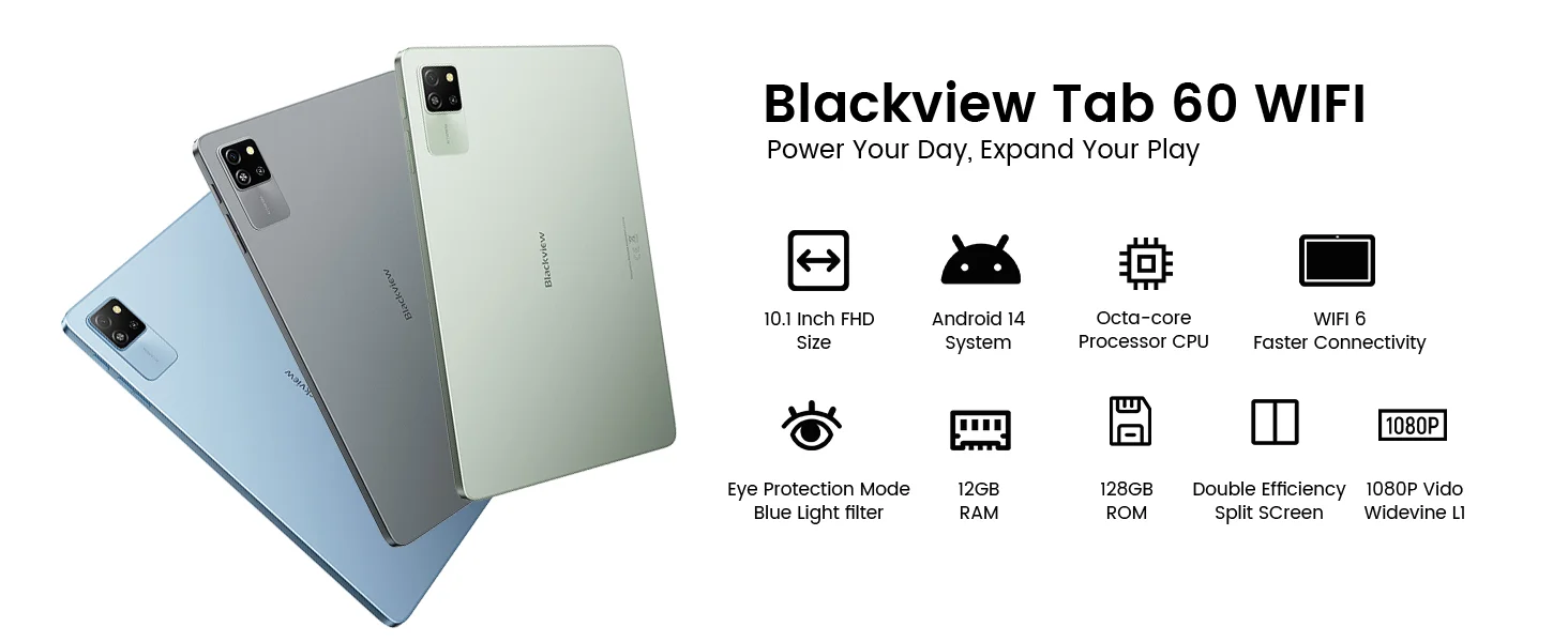 تابلت BlackView Tab 60 WiFi بشاشة 10.1 إنش، Android 14، رام 12GB، سعة 128GB، HD Plus، أزرق مع كيبورد Bluetooth - Image 10