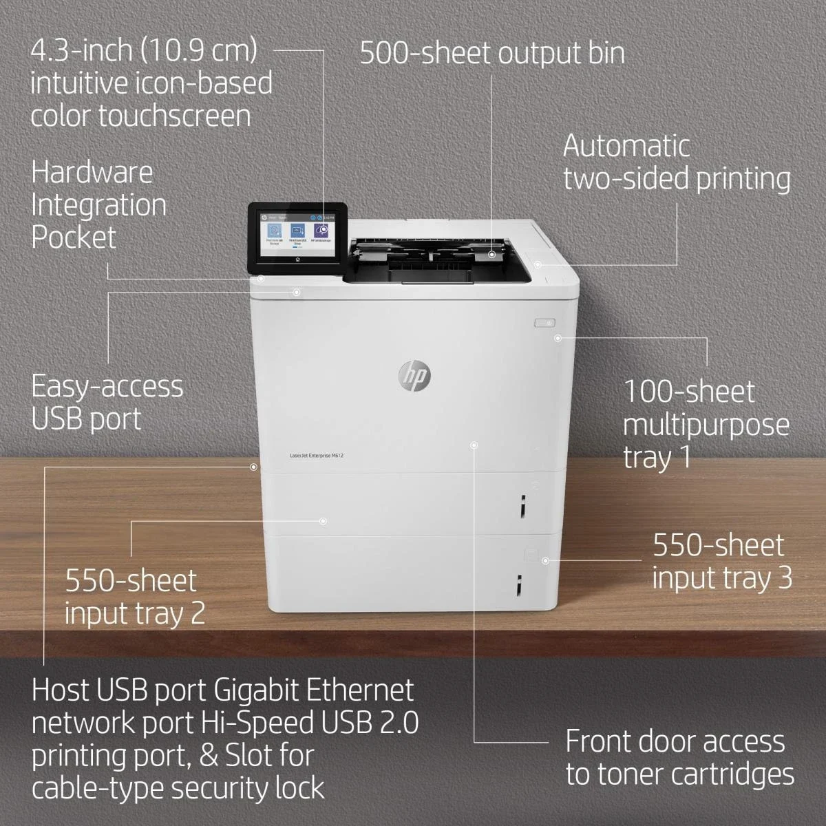 HP LaserJet Enterprise M612dn (7PS86A) Monochrome Laser Printer - Thumbnail 2