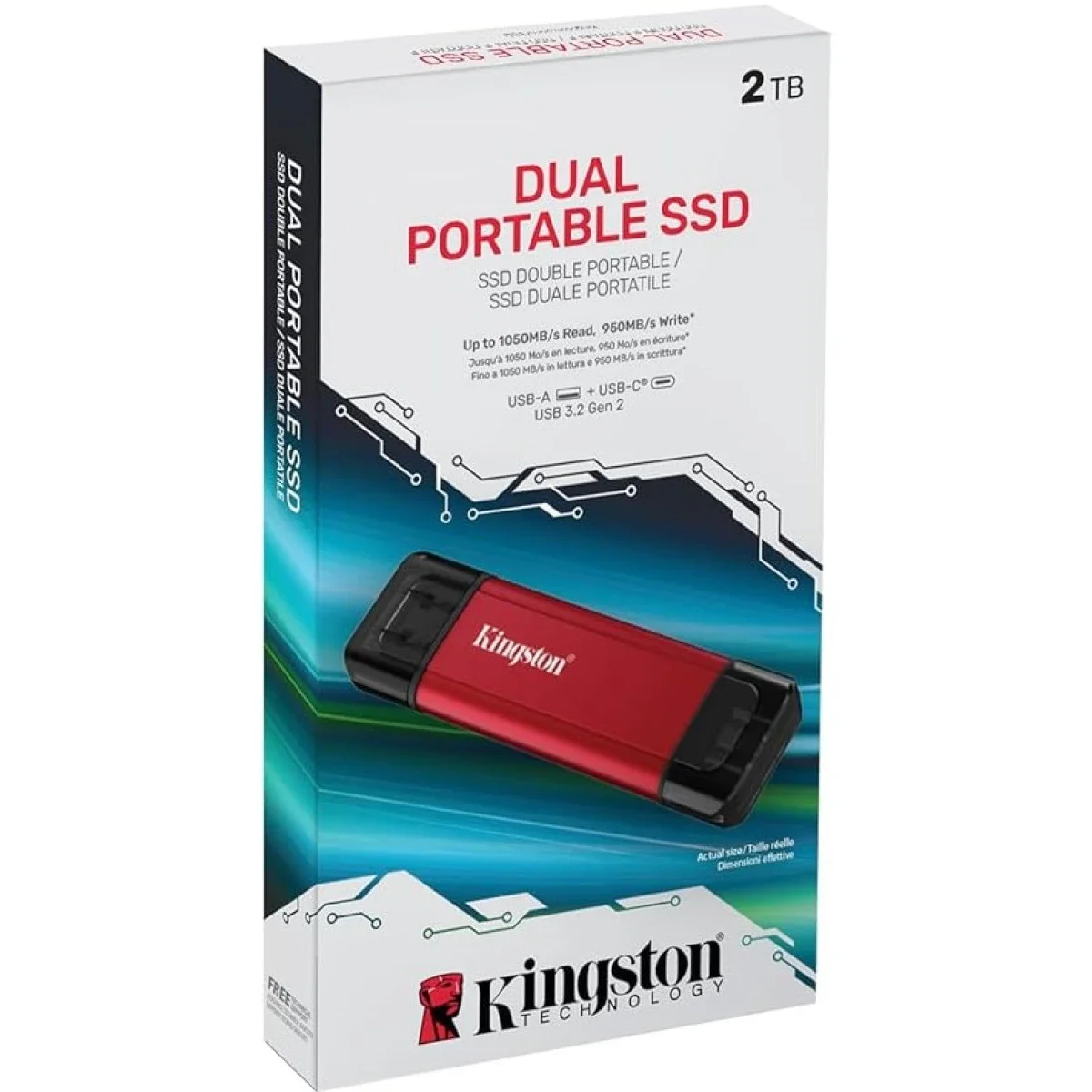 وحدة تخزين SSD محمولة Kingston Dual SSD سعة 2 TB بمنفذي USB-A وUSB-C بسرعة تصل إلى 1050MB/s - Image 1