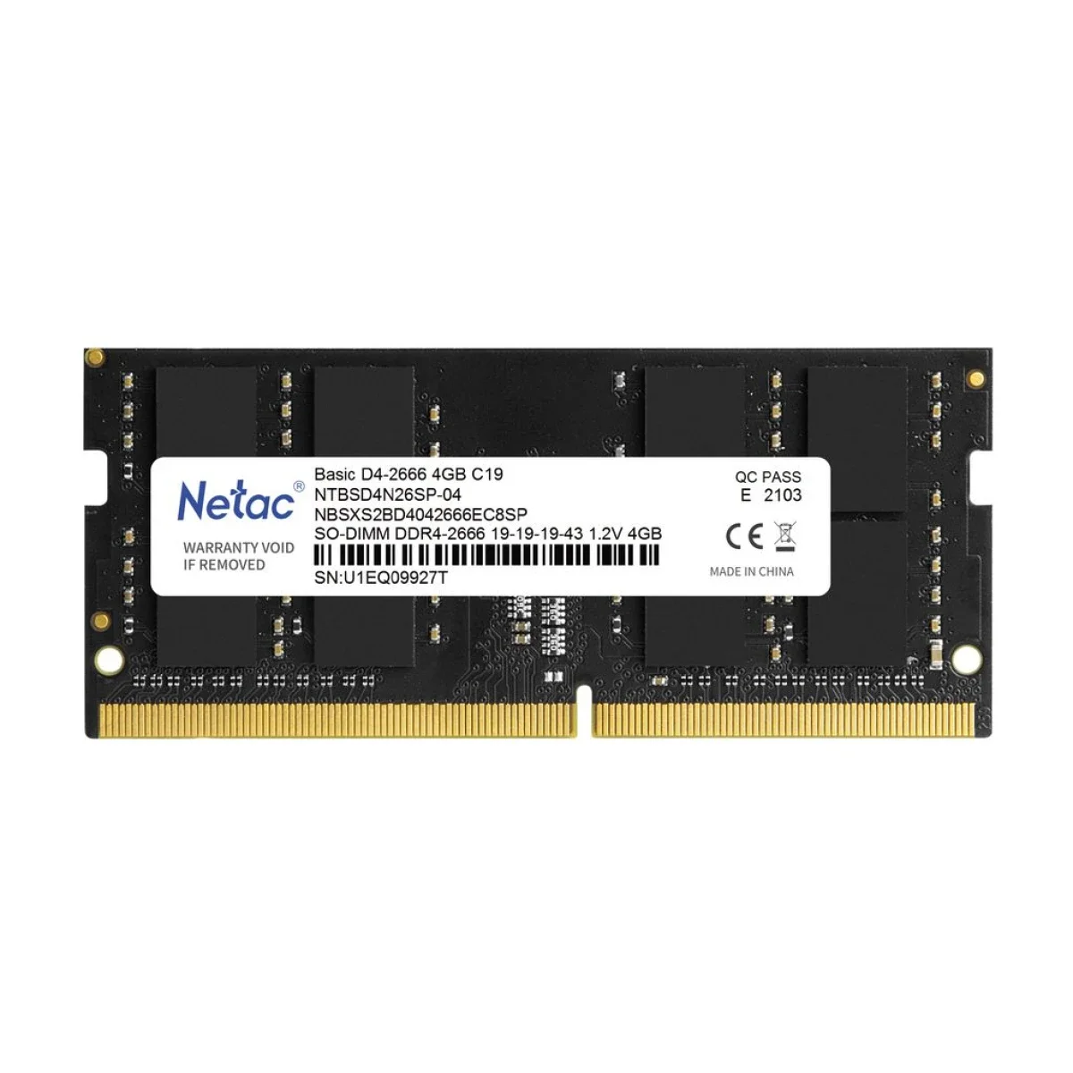 ذاكرة لابتوب Netac NTBSD4N26SP-04 DDR4 سعة 4GB بسرعة 2666MHz CL19