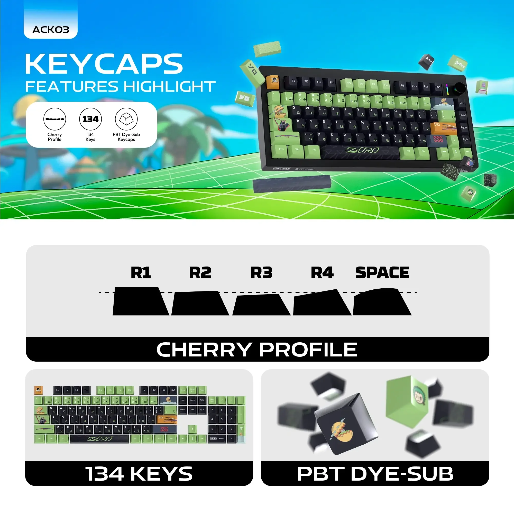 Fantech MK921 ACK03 One Piece Roronoa Zoro Egghead Edition Wireless Mechanical Gaming Keyboard - Image 2
