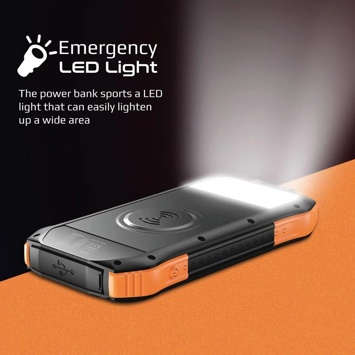 باور بانك شمسي Promate SolarTank-10PDQi بسعة 10000mAh مع USB-C PD بقدرة 20W وشحن Qi بقدرة 10W وإضاءة LED - أسود - Thumbnail 3