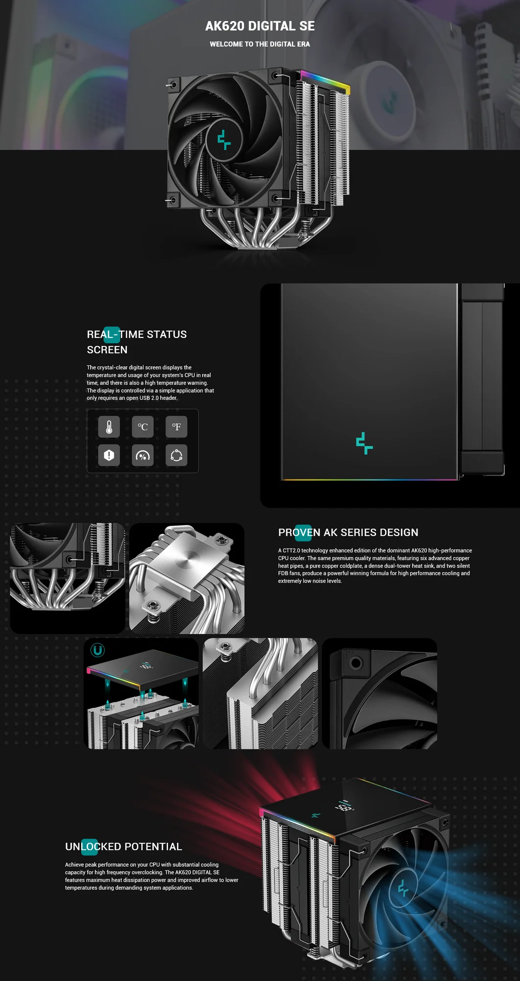 مبرد هوائي للمعالج DeepCool AK620 Digital SE باللون الأسود - Image 8