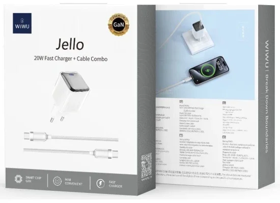 WIWU Jello Wi-U030 20W GaN USB-C Wall Charger with Type-C Cable - White - Image 7