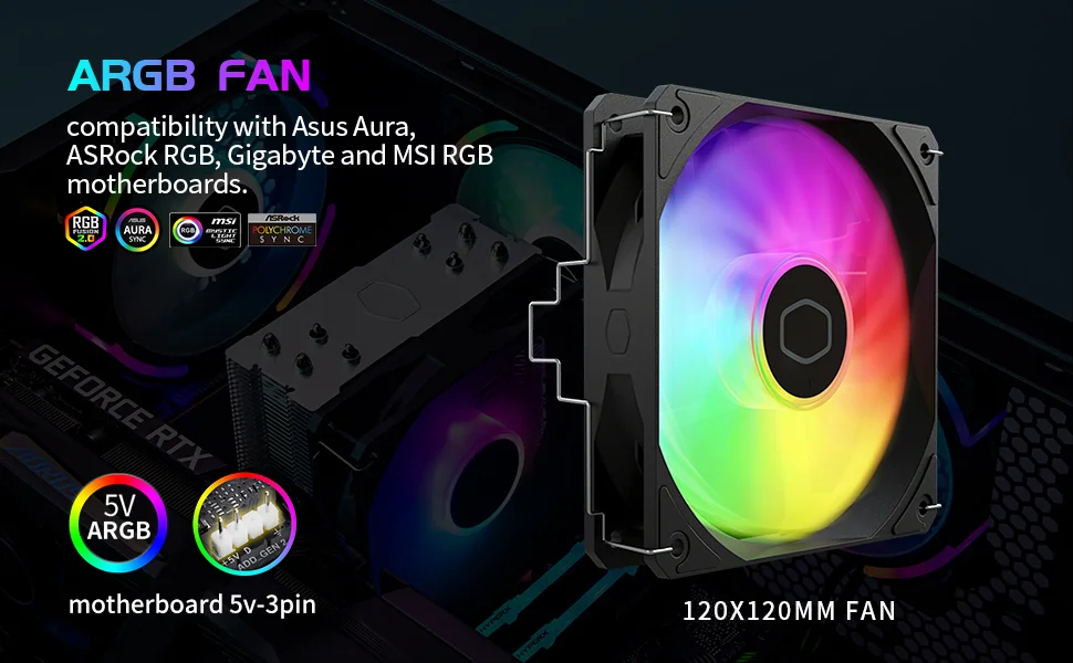 مبرد هوائي للمعالج Cooler Master Hyper 212 Spectrum V3 بإضاءة RGB - Thumbnail 9
