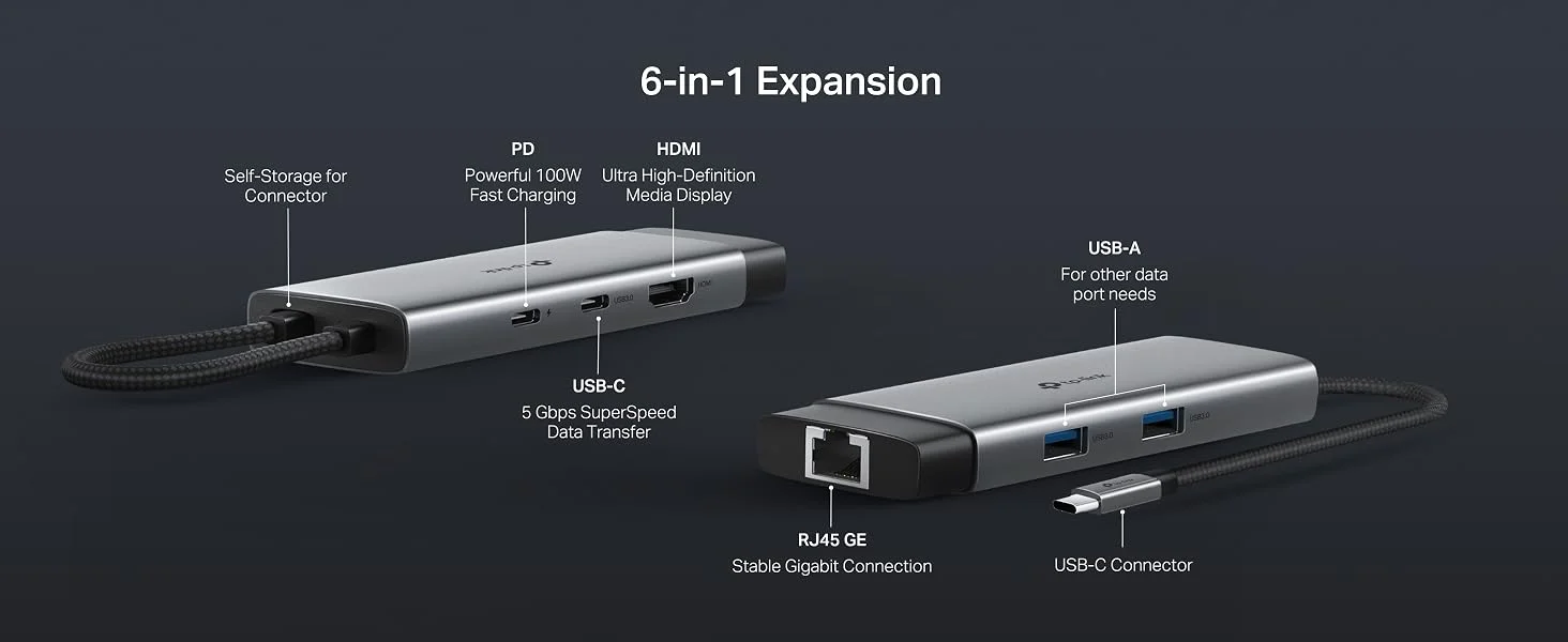 موزع USB-C 6 في 1 TP-LINK UH6120C مع HDMI 4K@60Hz وإيثرنت جيجابت وPD 100W - Image 16
