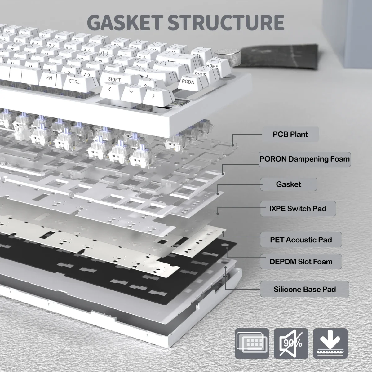 ATTACK SHARK X820 ULTRA Tri-Mode Mechanical Keyboard White Contours Gift Linear Switch - Thumbnail 8