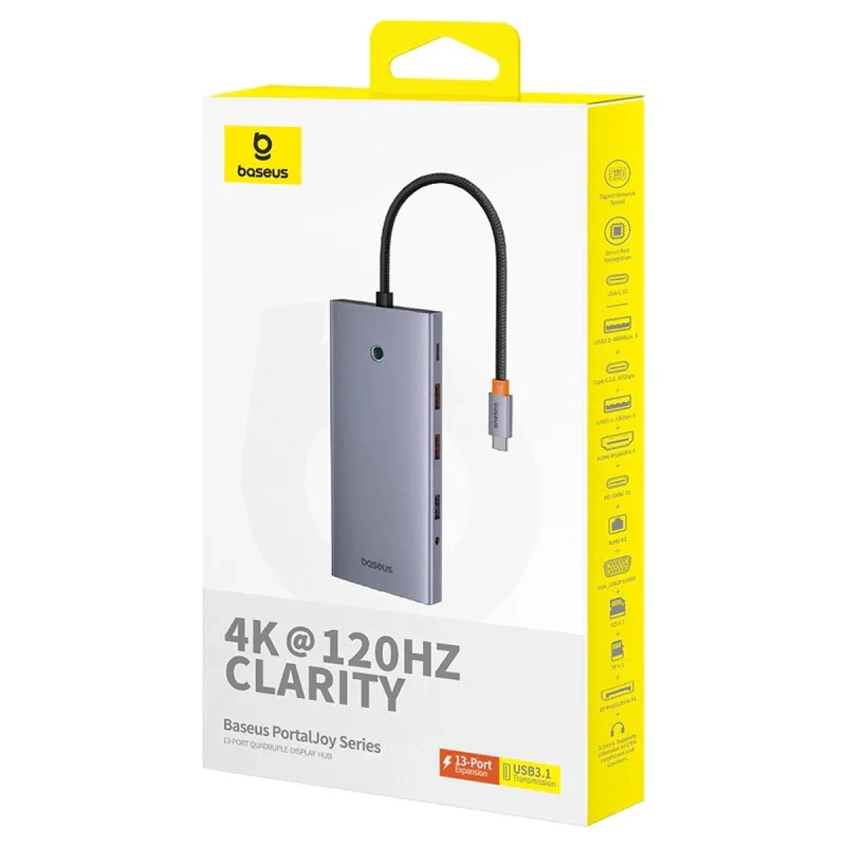 Baseus PortalJoy Series 13-Port USB-C Hub with Dual HDMI 4K@60Hz, DP 4K@120Hz, VGA, RJ45, SD/TF and 100W PD - Space Grey - Image 8