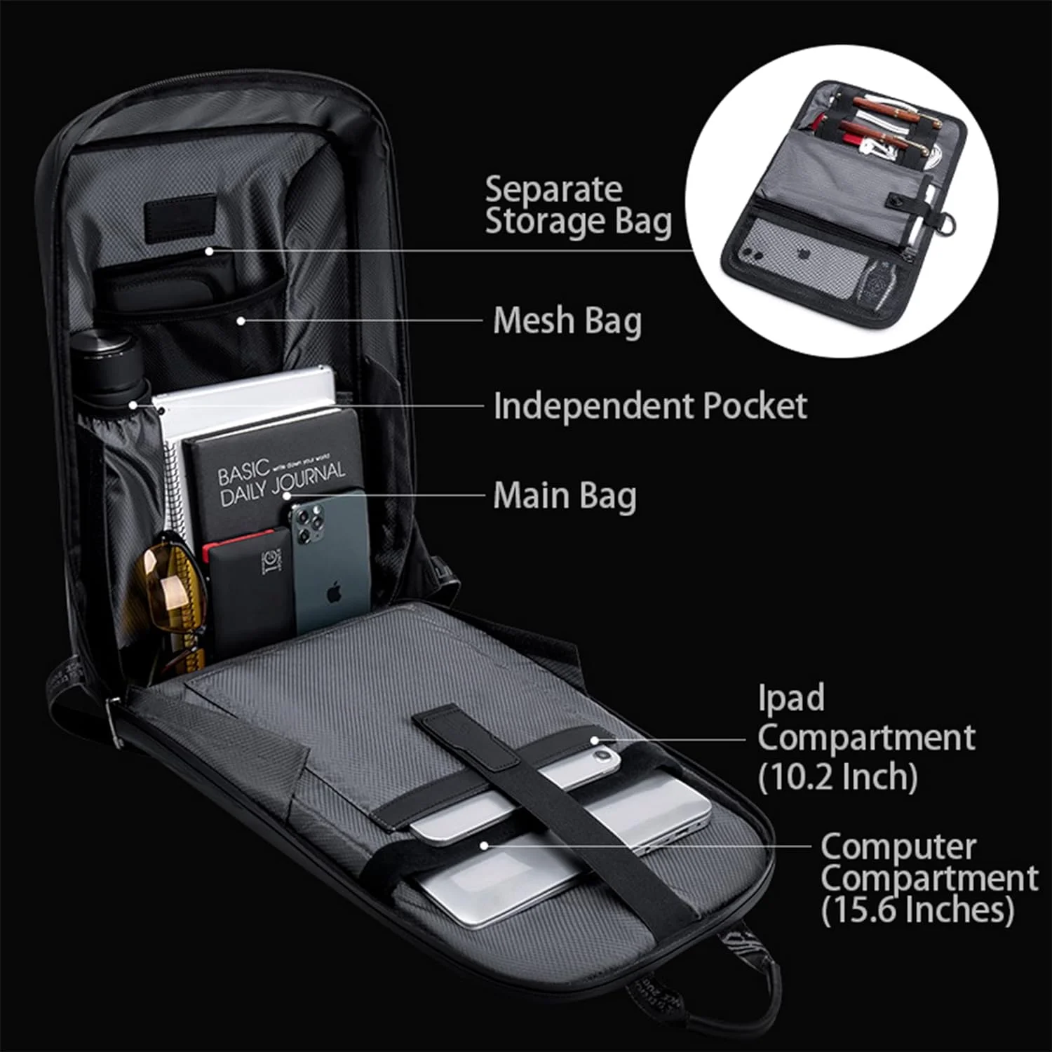 حقيبة ظهر Arctic Hunter B00451 للألعاب ولابتوب 15.6 إنش ضد السرقة بقفل TSA مدمج - Image 6