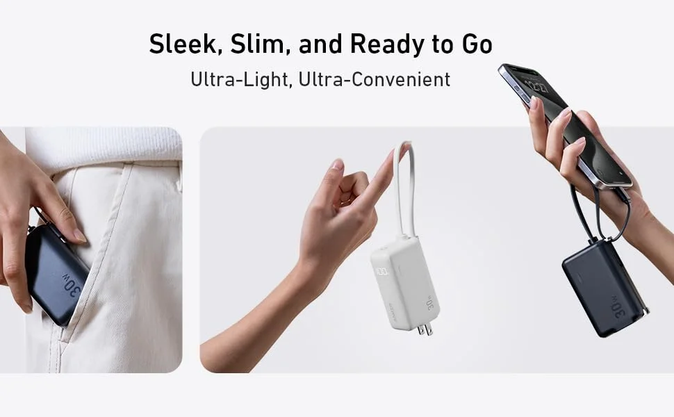 باور بانك Anker A1636H11 سعة 5000mAh 3 في 1 مع كابل USB-C مدمج وقابس AC قابل للطي وشحن 30W - أسود - Thumbnail 8