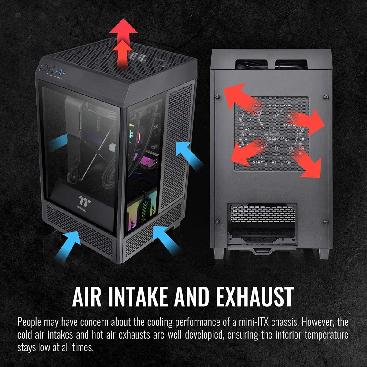 هيكل كمبيوتر Thermaltake The Tower 100 ميني تاور زجاج مقوى Mini-ITX أسود - Image 6