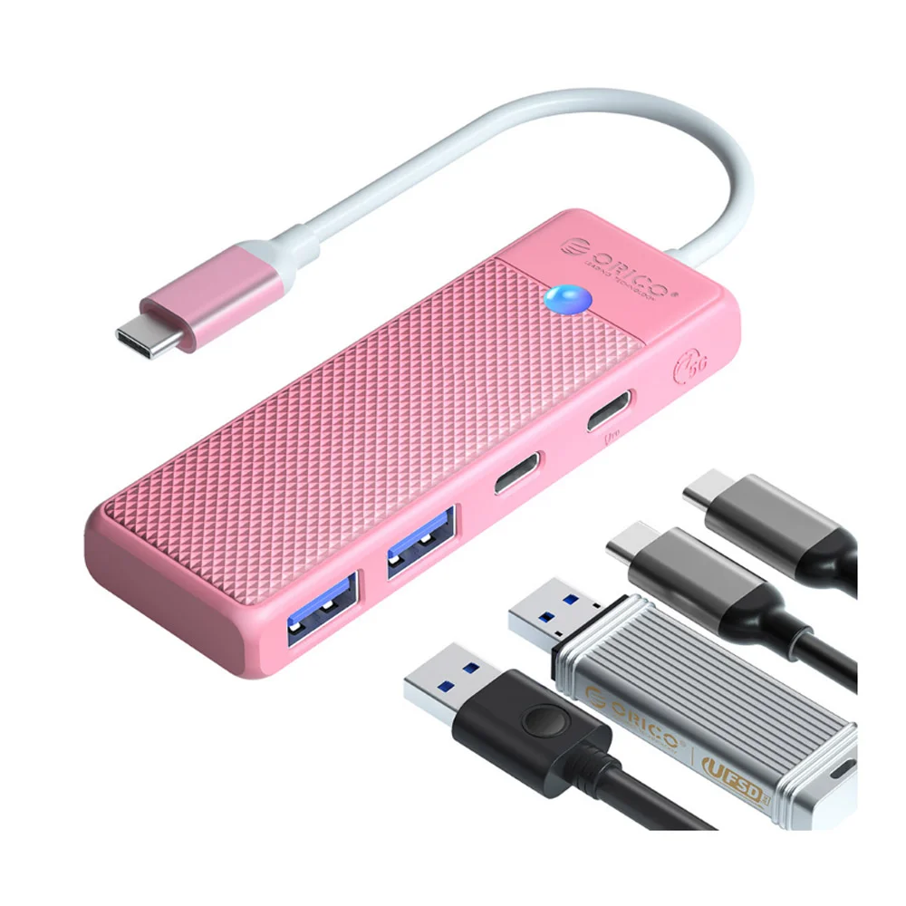 موزع USB-C ORICO PAPW2AC-C3 سلسلة PW بأربعة منافذ USB 3.0 وUSB-C PD، وردي - Image 2