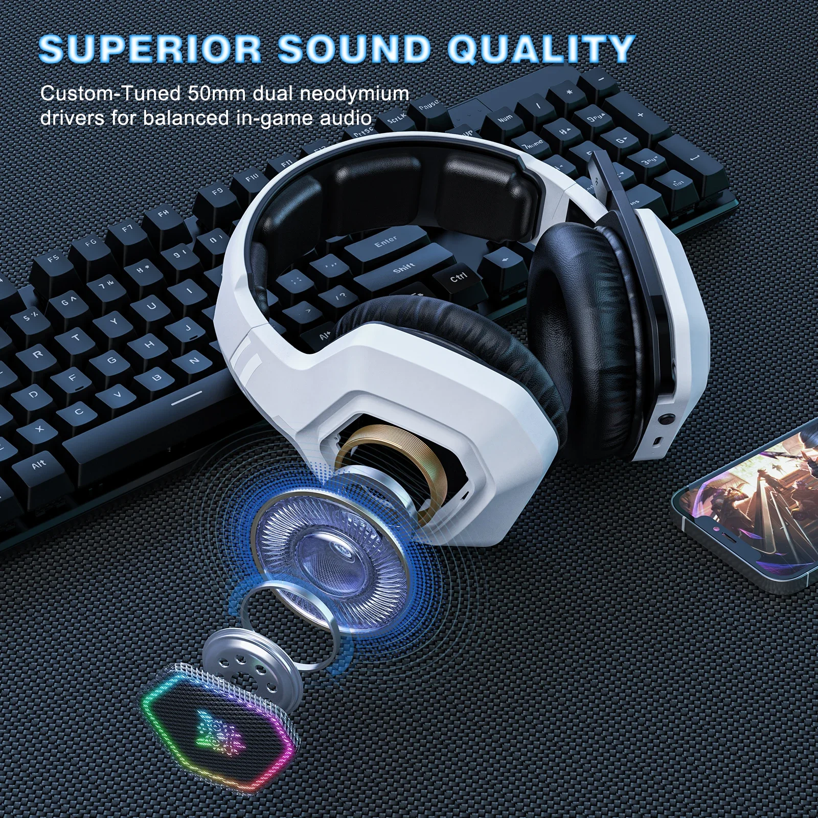 ONIKUMA B100 Tri-Mode Wireless Gaming Headset with Noise-Cancelling Mic, White - Image 11