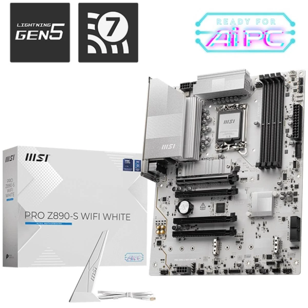 MSI PRO Z890-S WIFI WHITE ATX Motherboard, Wi-Fi 7, LGA 1851, DDR5, PCIe 5.0, 3x M.2