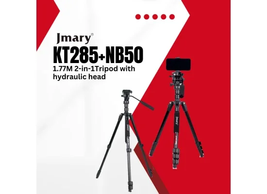 حامل ثلاثي وأحادي احترافي Jmary KT285+NB50 2 في 1 برأس هيدروليكي سائل، 175 سم، أسود - Thumbnail 5