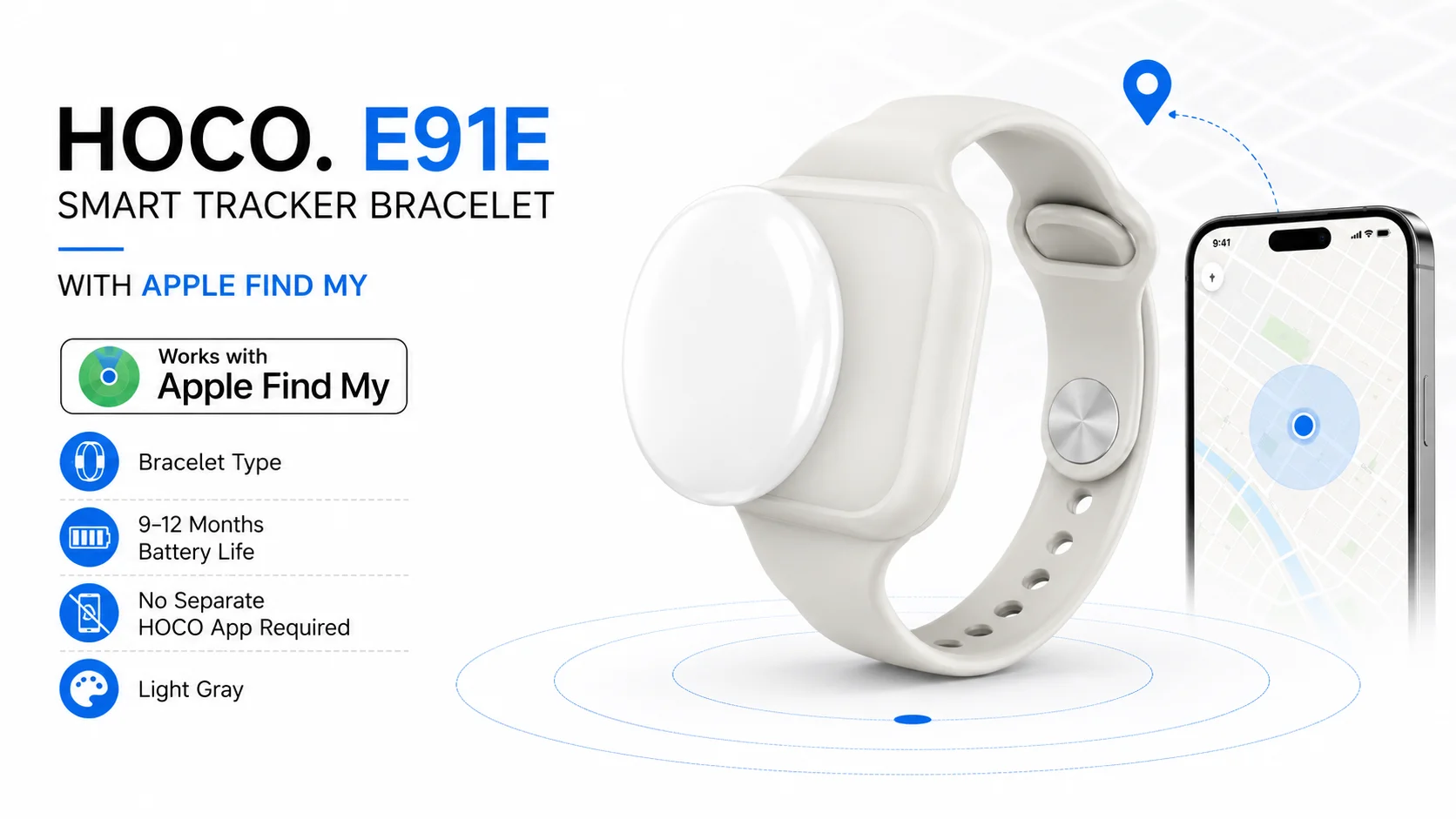 HOCO E91E Smart Anti-Lost Tracker Bracelet with Apple Find My - Gray - Thumbnail 8