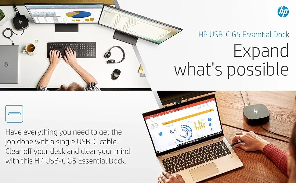 قاعدة توصيل HP USB-C Dock G5 لدعم 3 شاشات 4K وشحن 100W باللون الأسود - 5TW10AA - Image 9