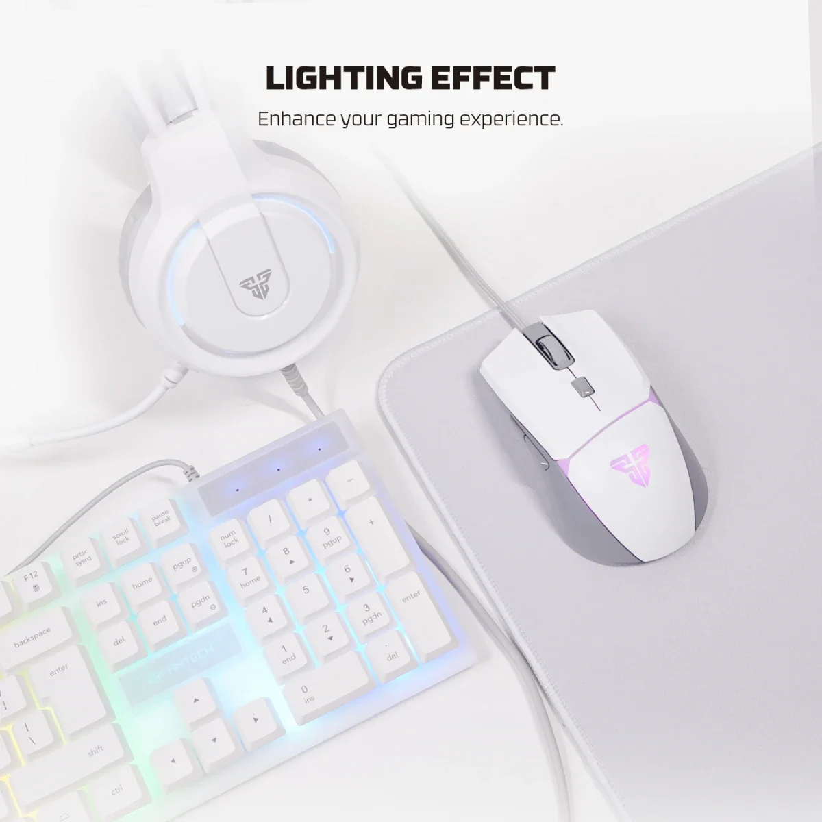 طقم ألعاب Fantech P51 سلكي 5 في 1 مع لوحة مفاتيح وماوس وسماعة وماوس باد وحامل - أبيض - Image 5