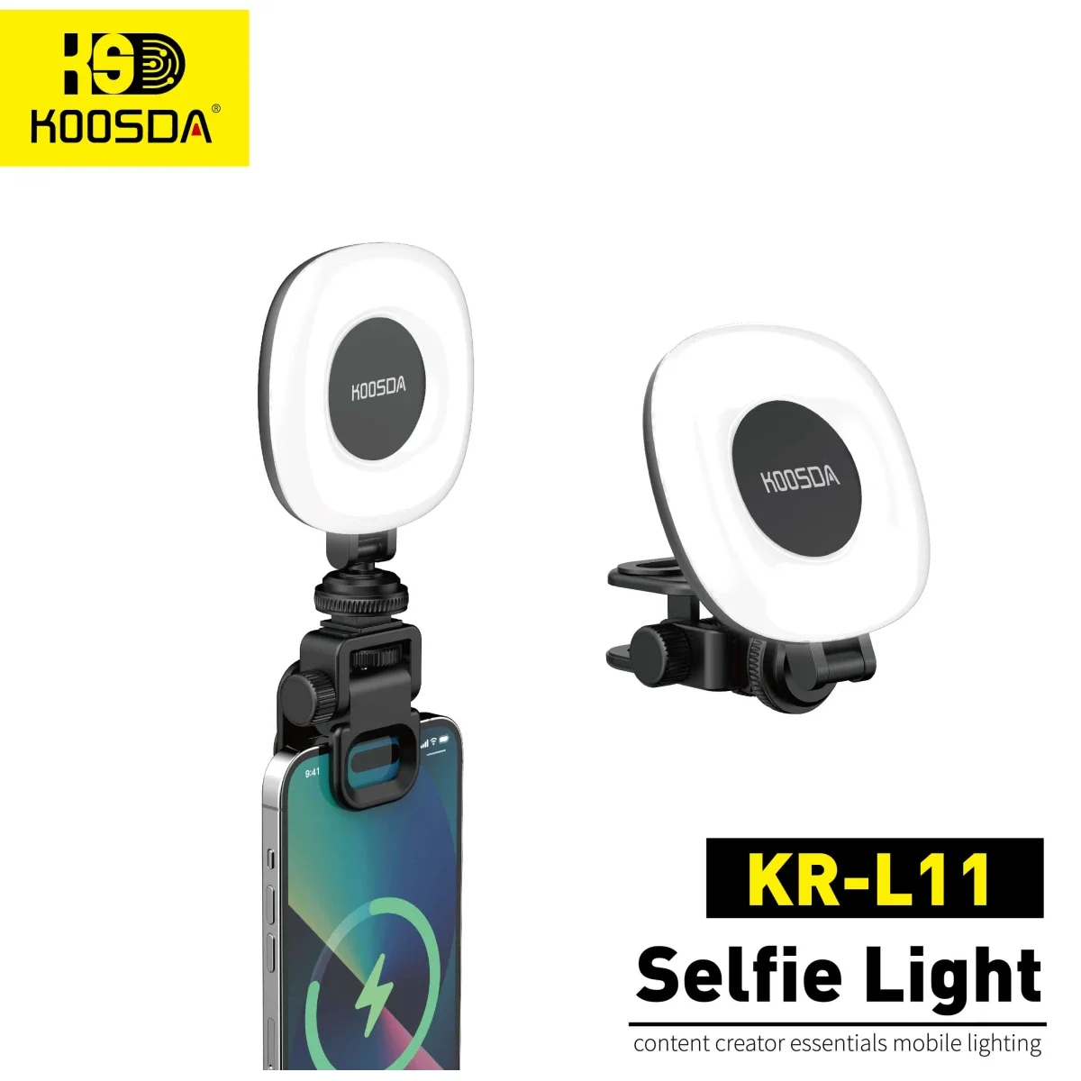 KOOSDA KR-L11 Rechargeable LED Selfie Fill Light, Clip-On, 9 Brightness Levels, 3 Color Modes - Thumbnail 2