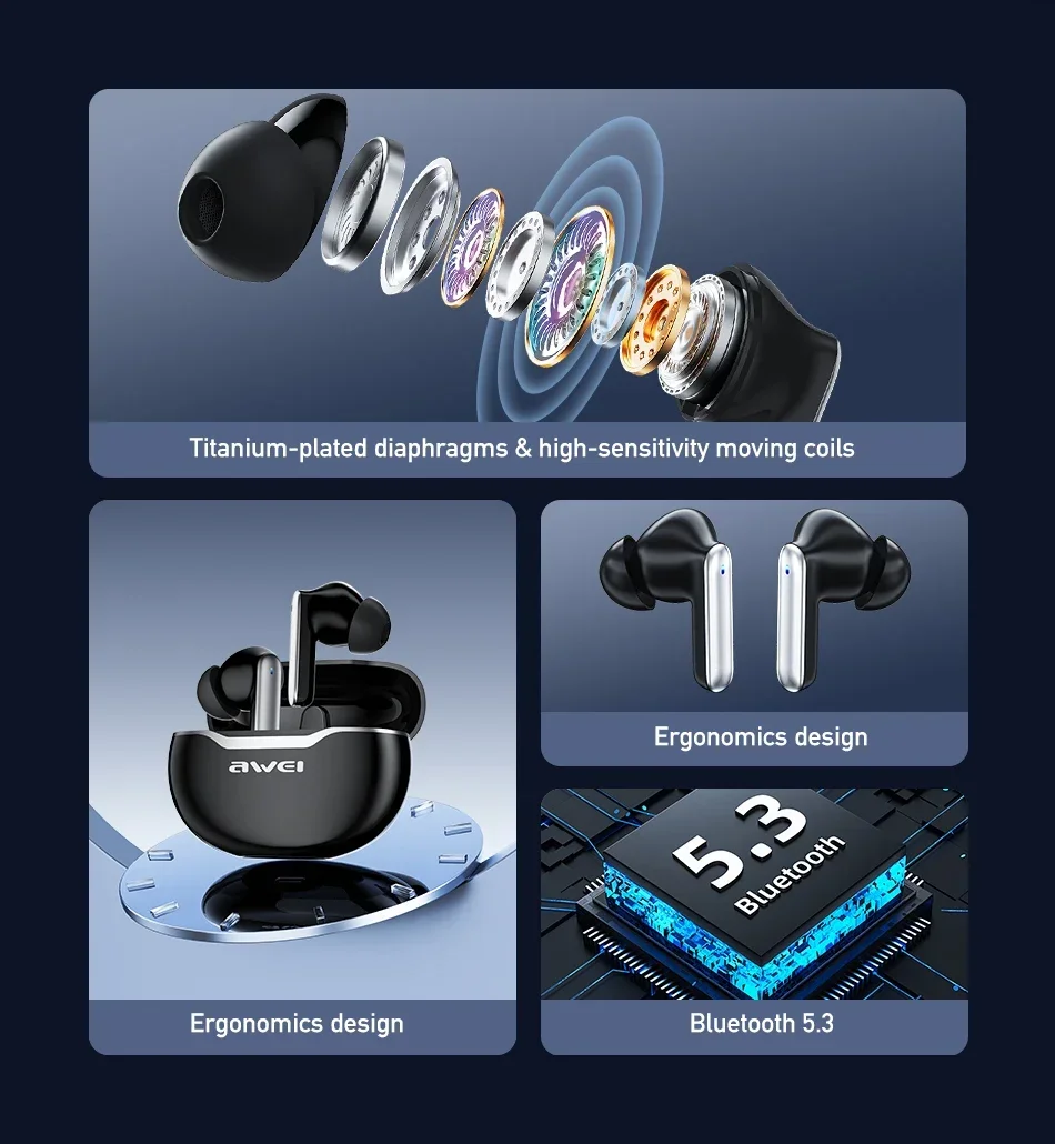سماعات أذن لاسلكية TWS Awei T50 مع ENC و4 ميكروفونات وBluetooth 5.3 - Image 9